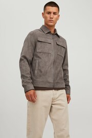 JACK & JONES Brown Faux Leather Utility Zip Up Jacket - Image 1 of 6