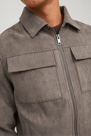 JACK & JONES Brown Faux Leather Utility Zip Up Jacket - Image 4 of 6