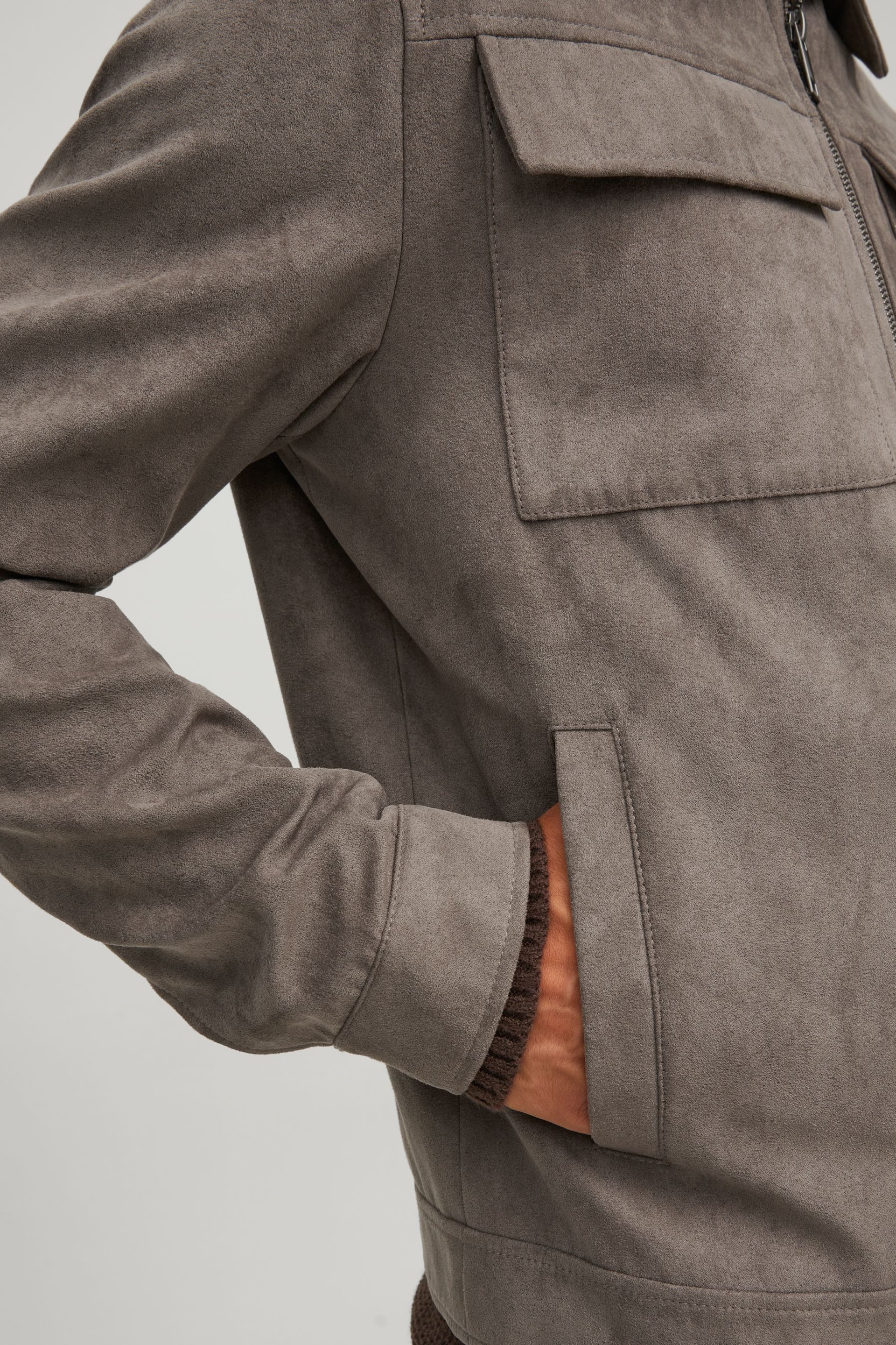 JACK & JONES Brown Faux Leather Utility Zip Up Jacket - Image 5 of 6