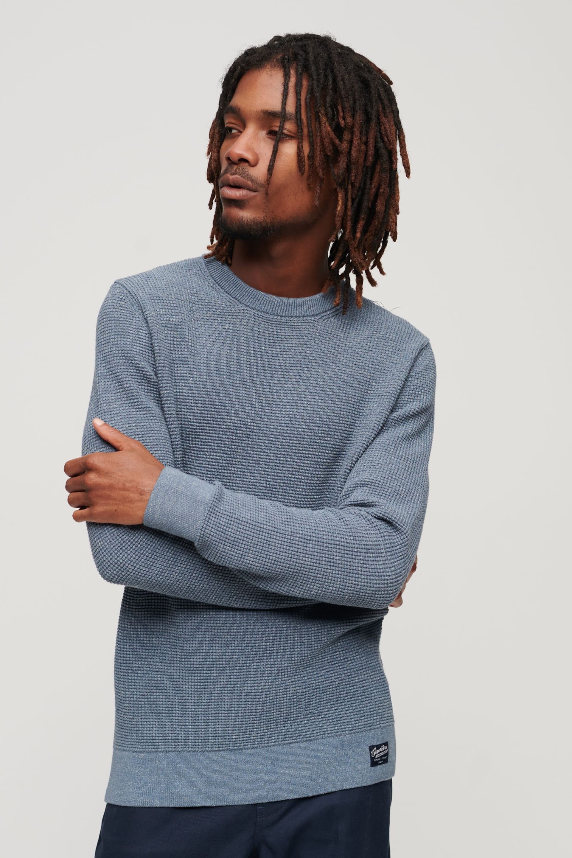 Superdry Blue Textured Crew Knit Jumper - Image 1 of 3