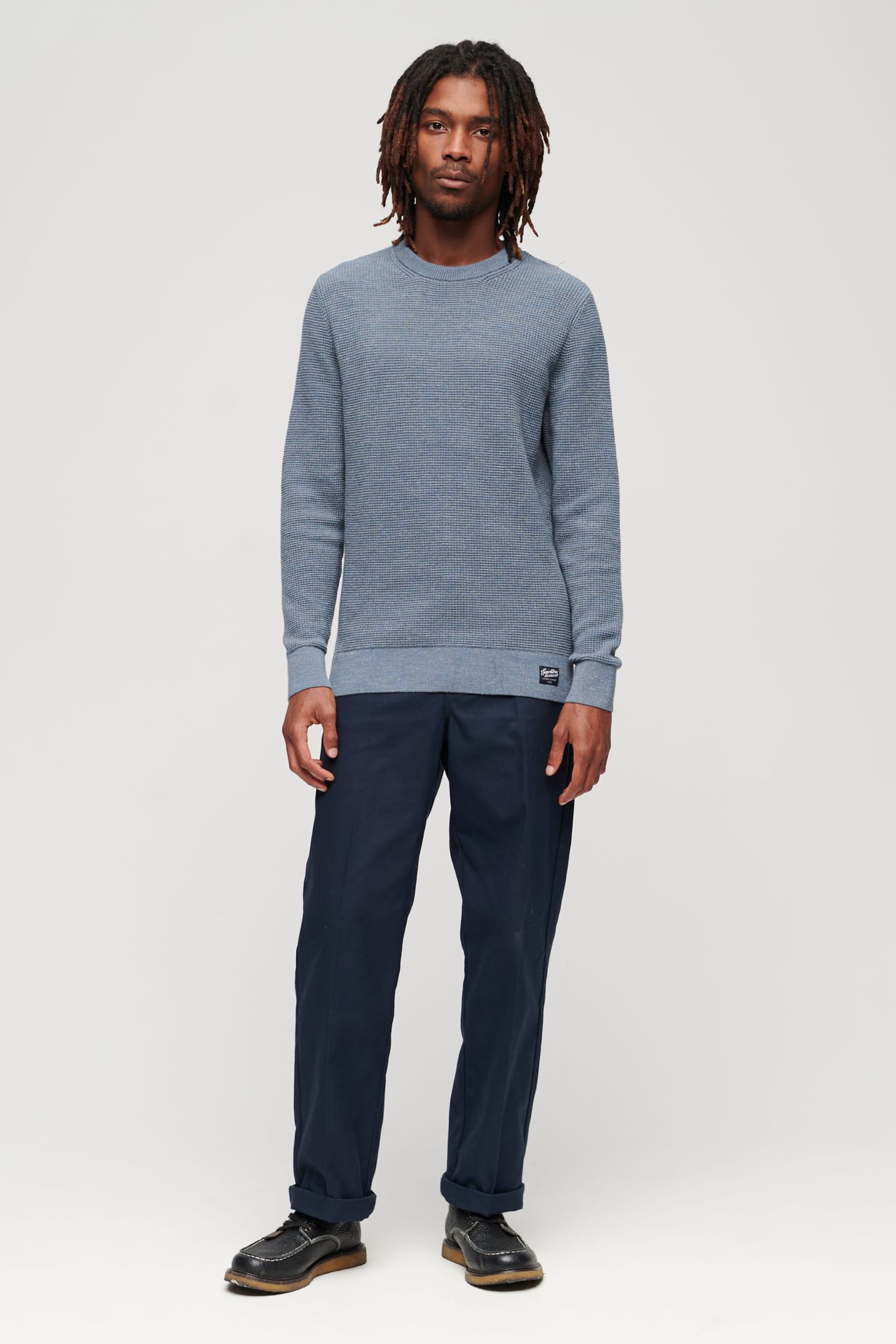 Superdry Blue Textured Crew Knit Jumper - Image 2 of 3