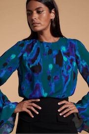 Dancing Leopard Blue Suvi Flare Sleeve Top - Image 4 of 4