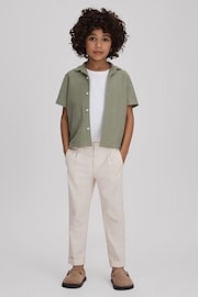 Reiss Pistachio Gerrard Junior Textured Cotton Cuban Collar Shirt - Image 1 of 4