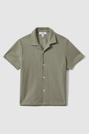Reiss Pistachio Gerrard Junior Textured Cotton Cuban Collar Shirt - Image 2 of 4