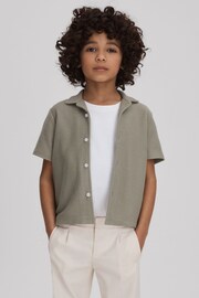 Reiss Pistachio Gerrard Junior Textured Cotton Cuban Collar Shirt - Image 3 of 4