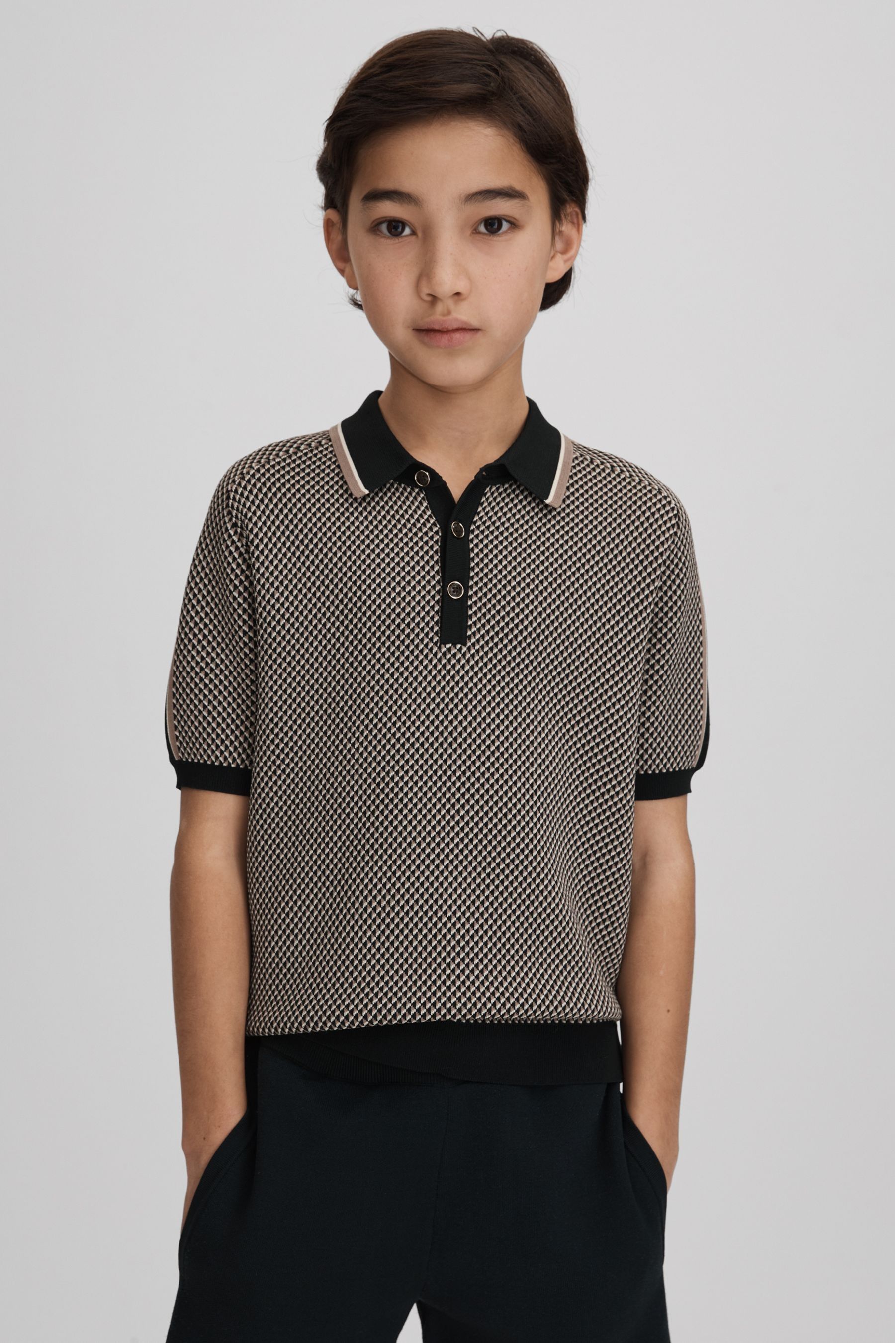 Buy Reiss Hunting Green Brunswick 3 9 yrs Geometric Design Knitted Polo Shirt from Next Luxembourg