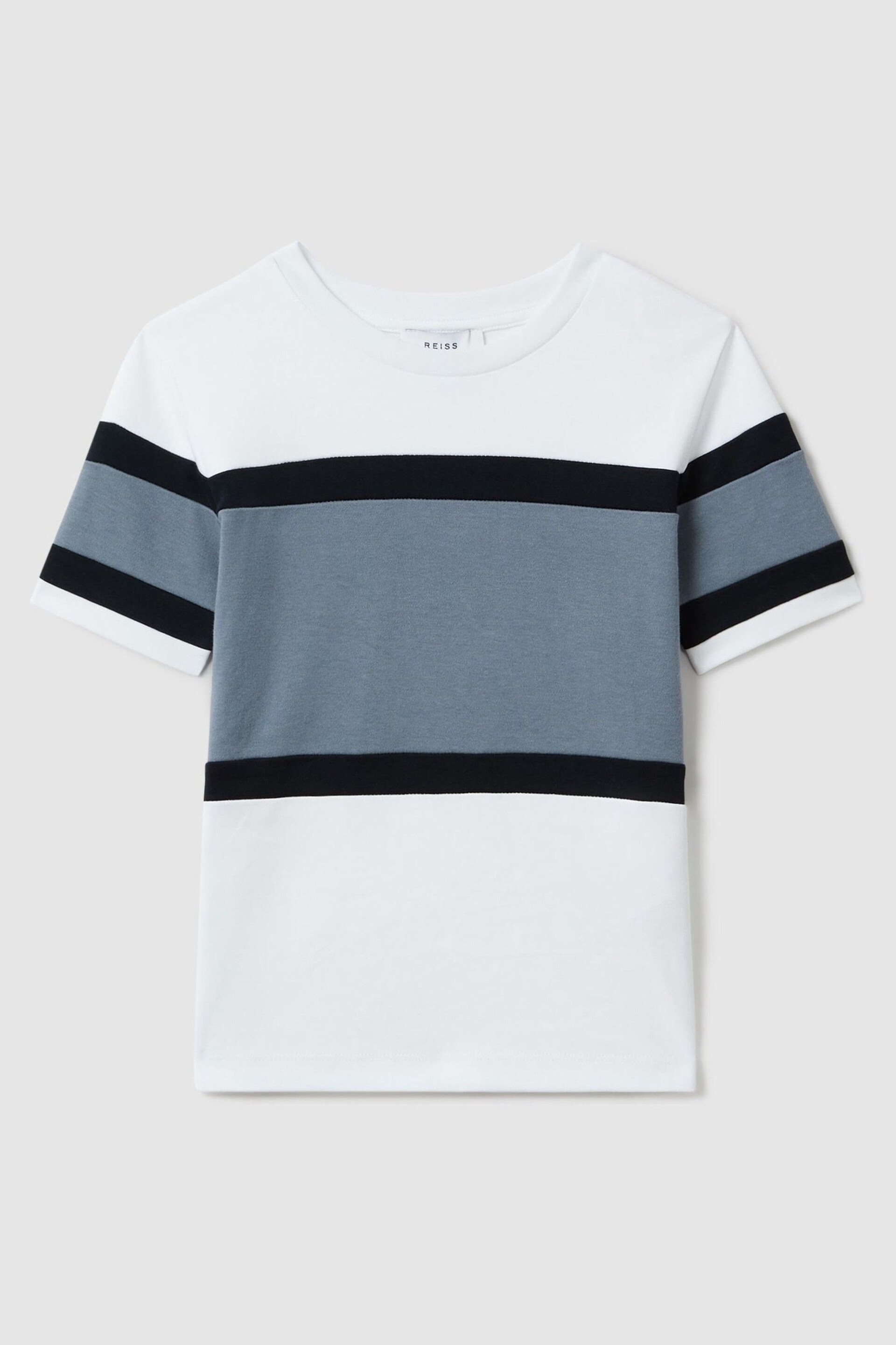 Reiss Airforce Blue Auckland Senior Cotton Colourblock Crew Neck T-Shirt - Image 2 of 4