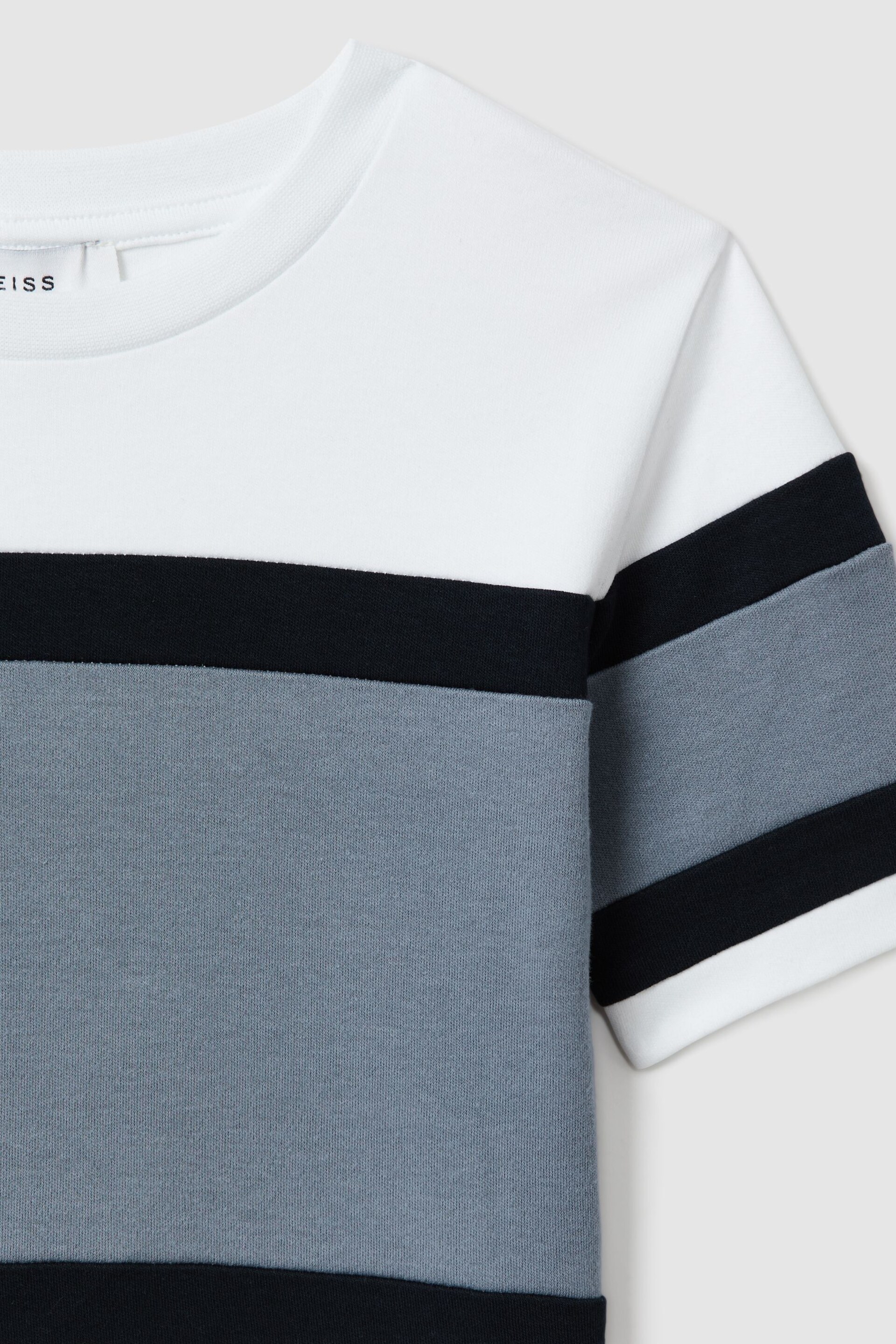 Reiss Airforce Blue Auckland Senior Cotton Colourblock Crew Neck T-Shirt - Image 4 of 4