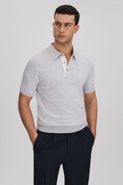 Reiss Soft Grey Finch Cotton Blend Contrast Polo Shirt - Image 1 of 6