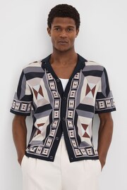 Reiss Blue Multi Beresford Knitted Cuban Collar Shirt - Image 1 of 6