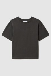 Reiss Washed Black Selby Senior Oversized Cotton Crew Neck T-Shirt - Image 2 of 4