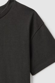 Reiss Washed Black Selby Senior Oversized Cotton Crew Neck T-Shirt - Image 4 of 4