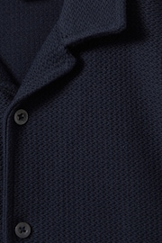 Reiss Navy Gerrard Senior Textured Cotton Cuban Collar Shirt - Image 4 of 4