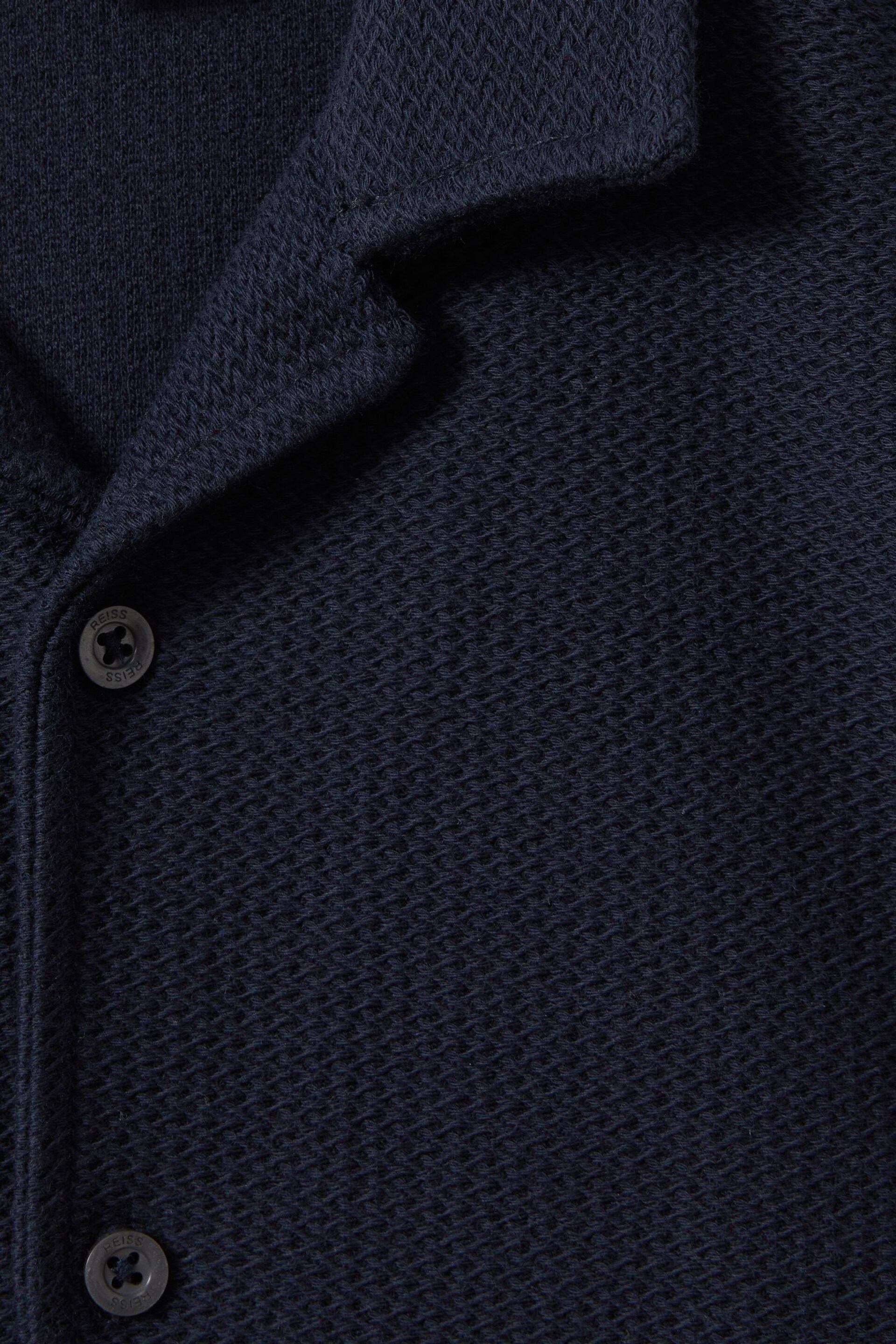 Reiss Navy Gerrard Senior Textured Cotton Cuban Collar Shirt - Image 4 of 4