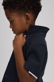 Reiss Navy Gerrard Junior Textured Cotton Cuban Collar Shirt - Image 3 of 4