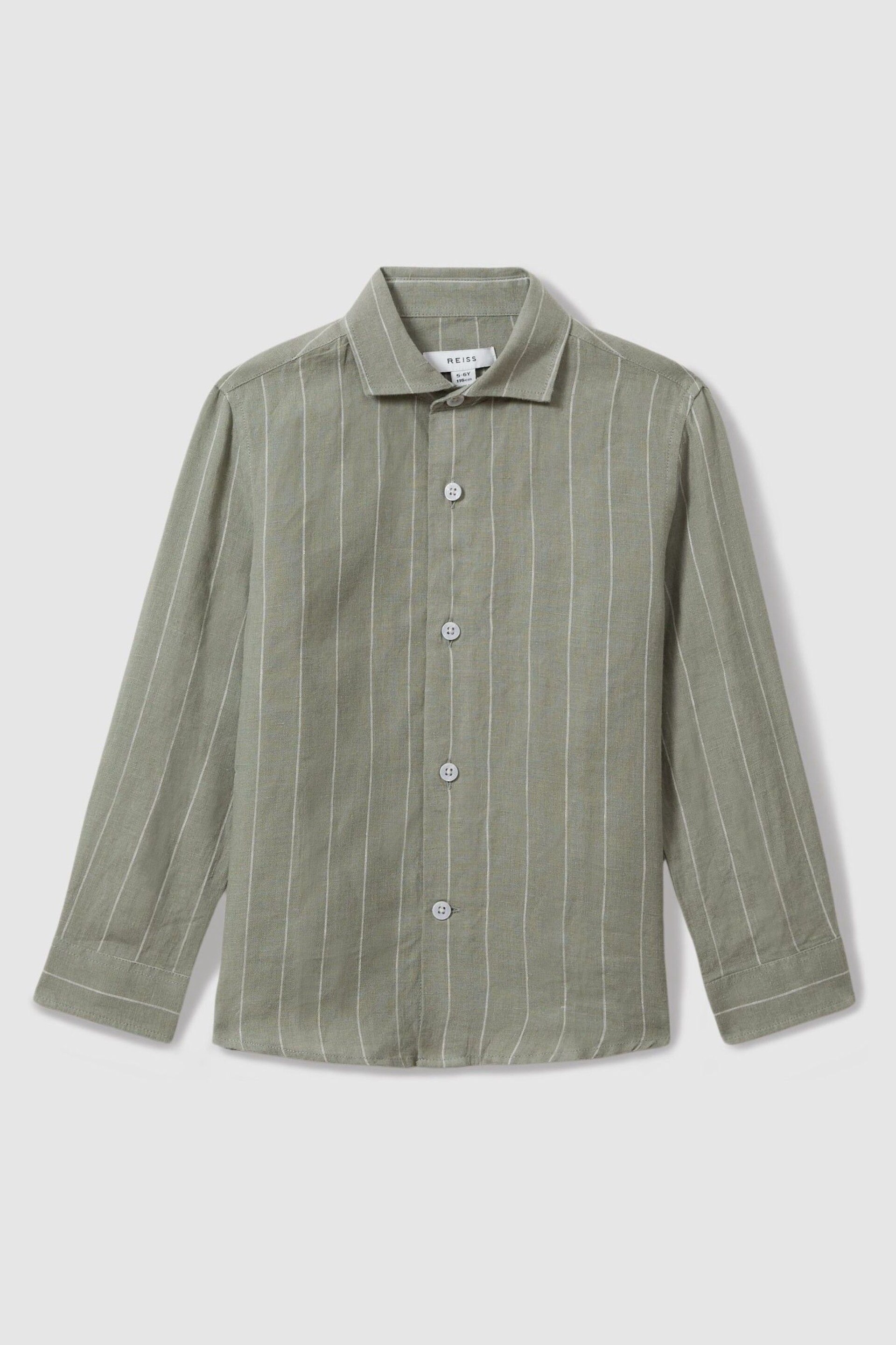 Reiss Sage Ruban Striped Linen Cutaway Collar Shirt - Image 1 of 4