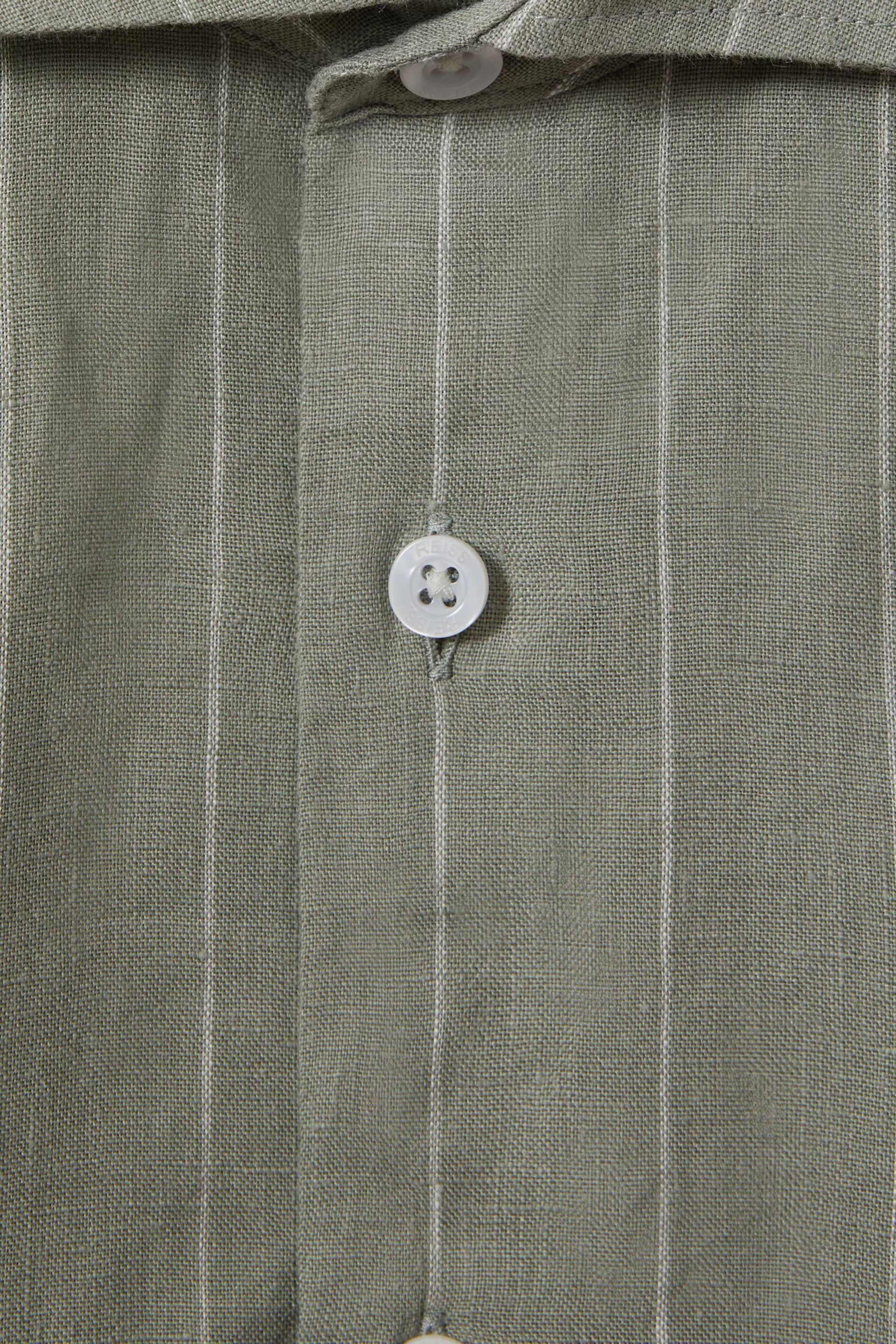 Reiss Sage Ruban Striped Linen Cutaway Collar Shirt - Image 4 of 4