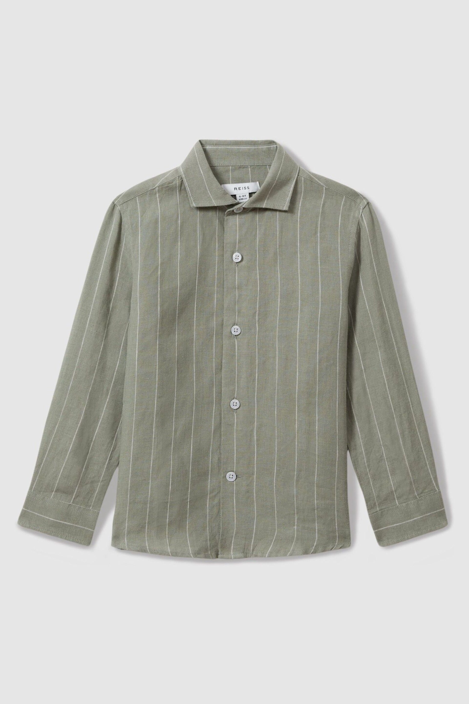 Reiss Sage Ruban Striped Linen Cutaway Collar Shirt - Image 2 of 4