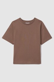 Reiss Mocha Selby Senior Oversized Cotton Crew Neck T-Shirt - Image 1 of 3