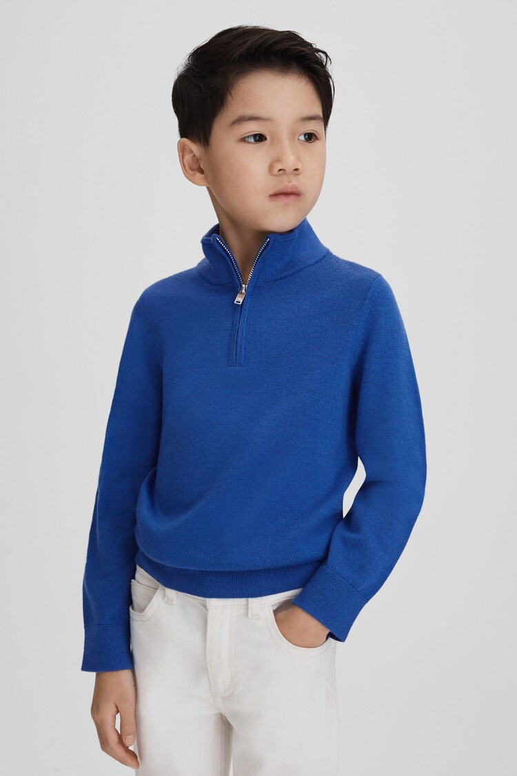 Reiss Lapis Blue Blackhall Senior Wool Half-Zip Funnel Neck Jumper - Image 1 of 6