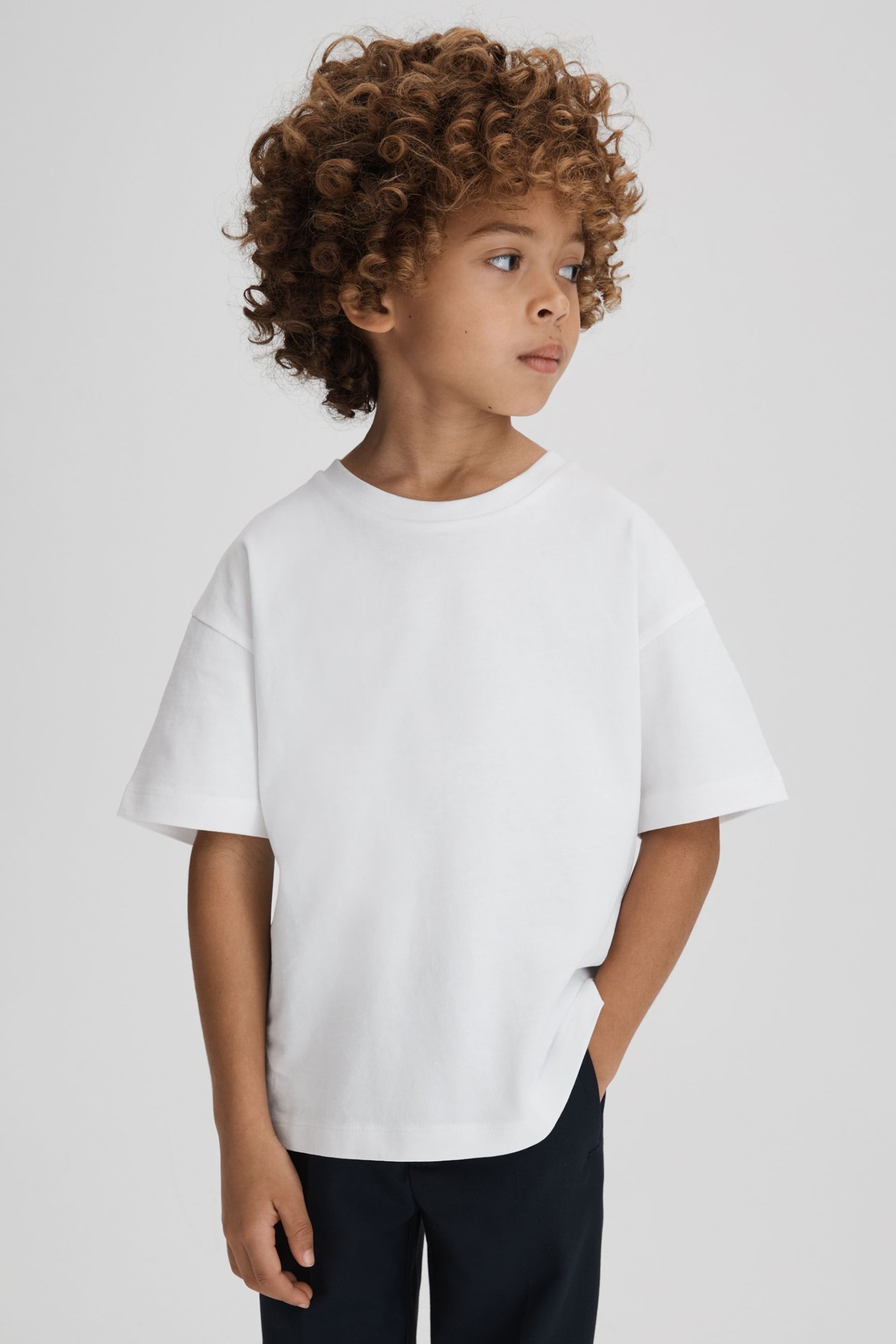 Reiss White Selby Junior Oversized Cotton Crew Neck T-Shirt - Image 1 of 6