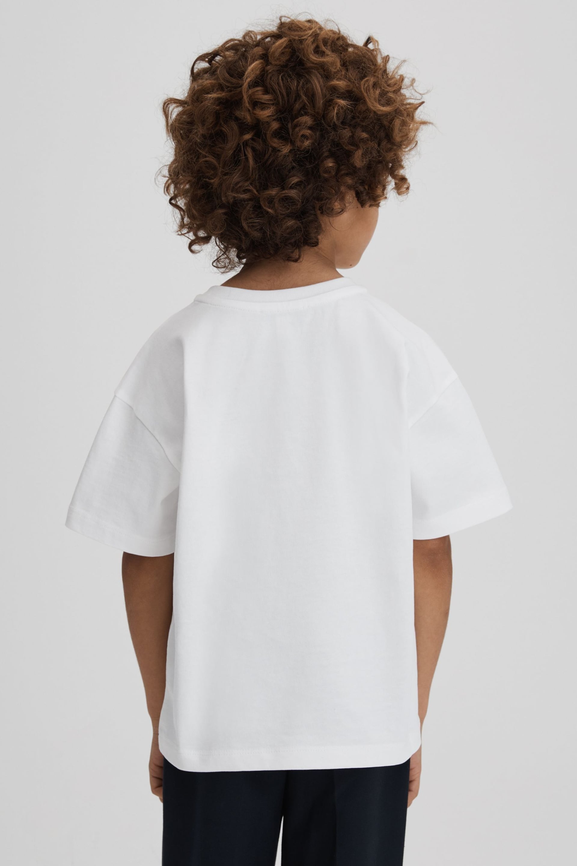 Reiss White Selby Senior Oversized Cotton Crew Neck T-Shirt - Image 5 of 6