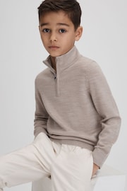 Reiss Wheat Melange Blackhall Junior Wool Half-Zip Funnel Neck Jumper - Image 1 of 7