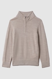 Reiss Wheat Melange Blackhall Junior Wool Half-Zip Funnel Neck Jumper - Image 2 of 7