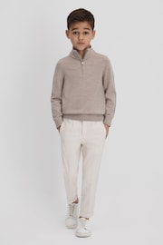 Reiss Wheat Melange Blackhall Junior Wool Half-Zip Funnel Neck Jumper - Image 3 of 7