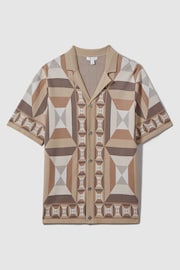 Reiss Camel Multi Beresford Knitted Cuban Collar Shirt - Image 2 of 6