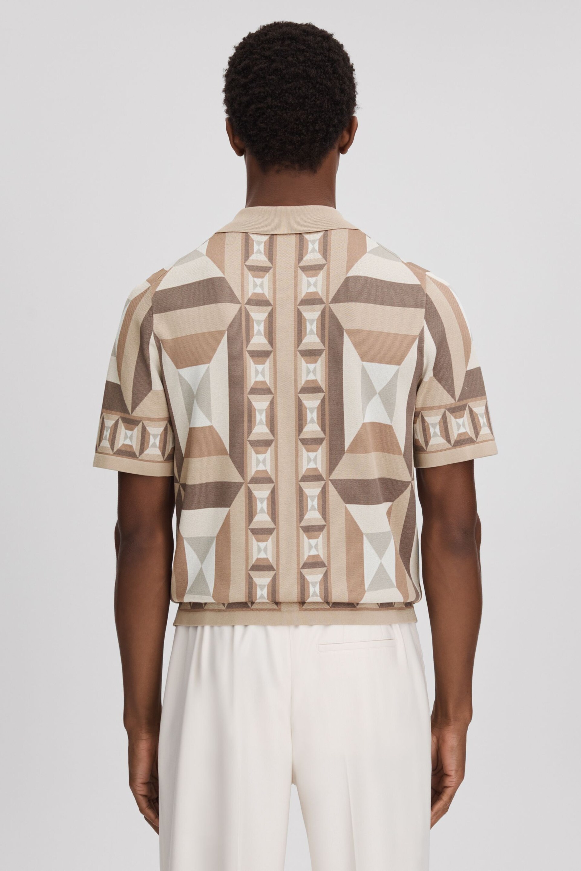 Reiss Camel Multi Beresford Knitted Cuban Collar Shirt - Image 5 of 6