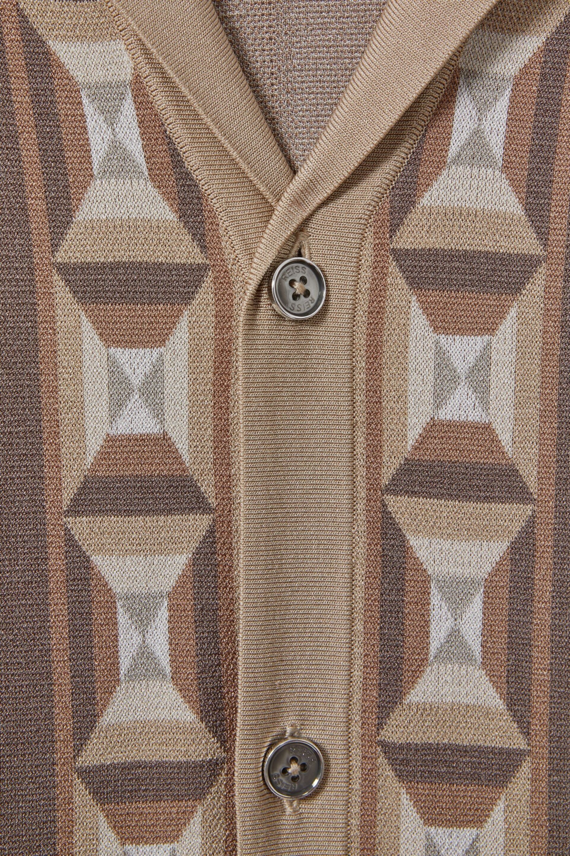 Reiss Camel Multi Beresford Knitted Cuban Collar Shirt - Image 6 of 6