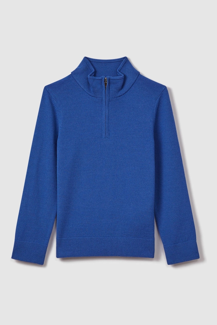 Reiss Lapis Blue Blackhall Junior Wool Half-Zip Funnel Neck Jumper - Image 2 of 6