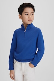 Reiss Lapis Blue Blackhall Junior Wool Half-Zip Funnel Neck Jumper - Image 3 of 6