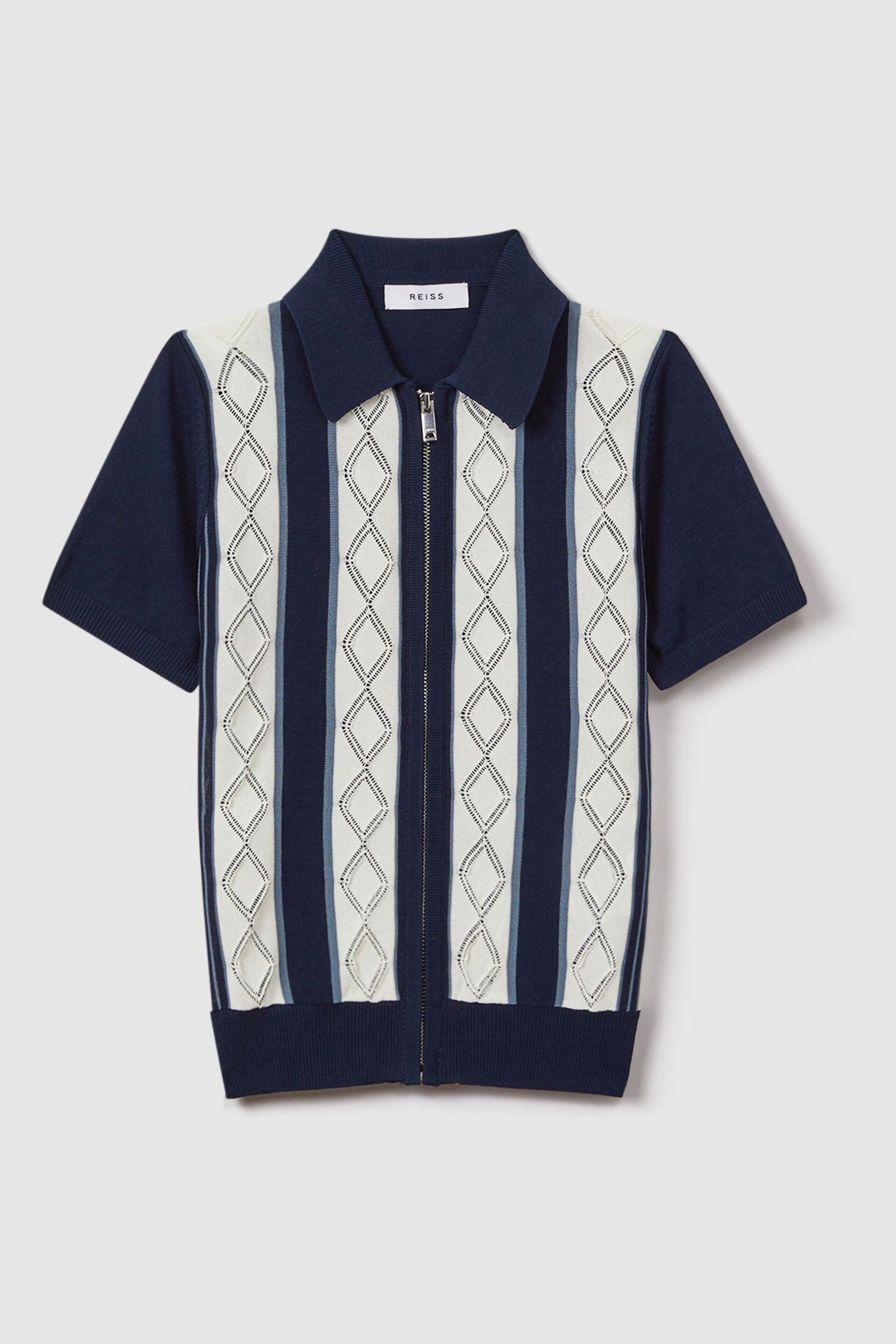 Reiss Navy/White Selwood Senior Colourblock Zip-Through Shirt - Image 2 of 6