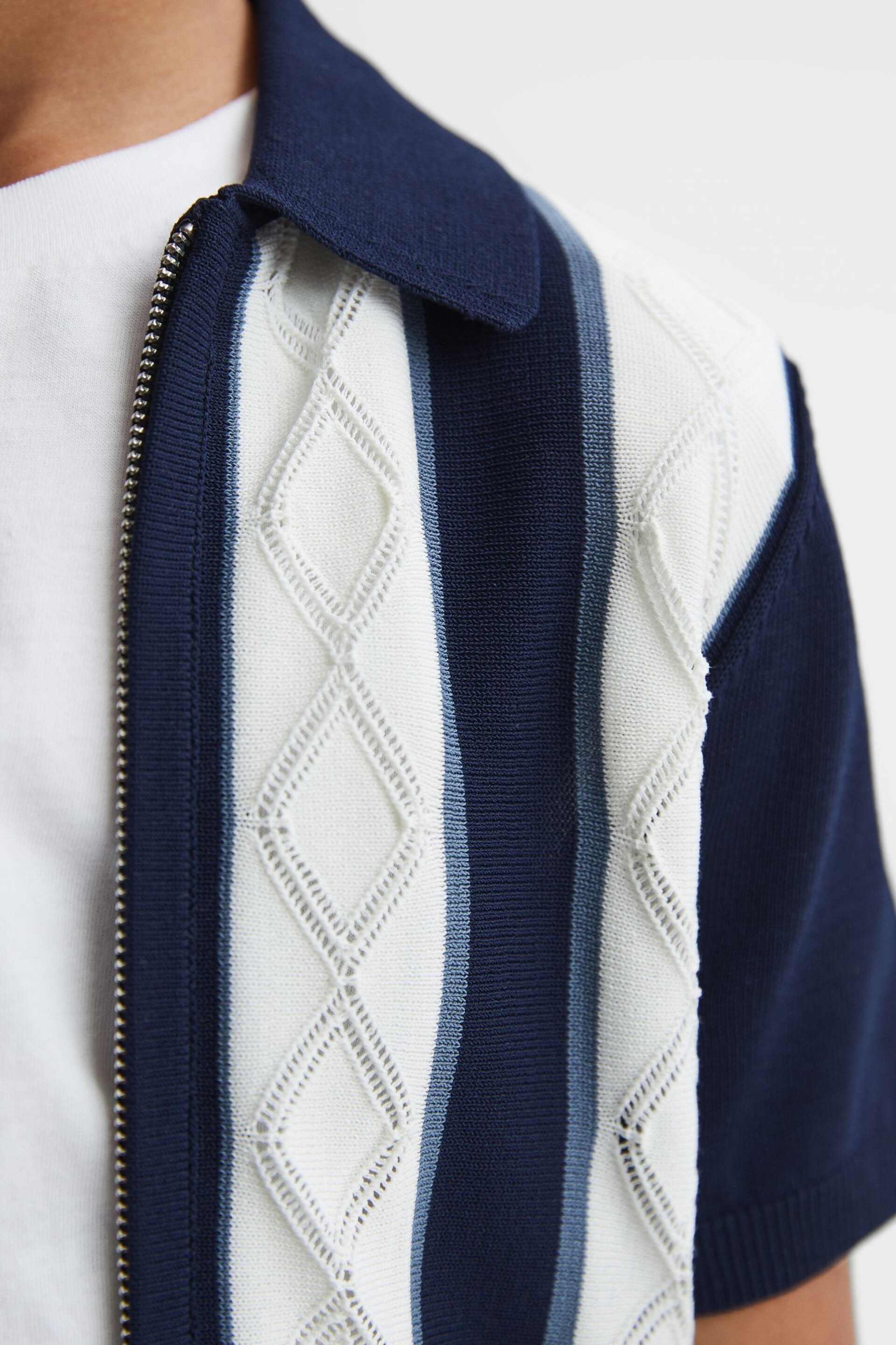 Reiss Navy/White Selwood Senior Colourblock Zip-Through Shirt - Image 4 of 6