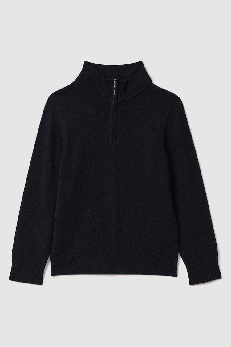 Reiss Navy Blackhall 3-9 yrs Wool Half-Zip Funnel Neck Jumper - Image 2 of 4