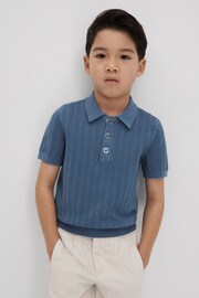 Reiss Cornflower Blue Pascoe Senior Textured Modal Blend Polo Shirt - Image 3 of 6