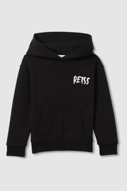 Reiss Washed Black Newton Junior Cotton Relaxed Motif Hoodie - Image 2 of 7