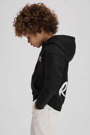 Reiss Washed Black Newton Junior Cotton Relaxed Motif Hoodie - Image 4 of 7