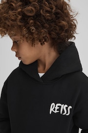 Reiss Washed Black Newton Junior Cotton Relaxed Motif Hoodie - Image 5 of 7