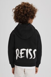 Reiss Washed Black Newton Junior Cotton Relaxed Motif Hoodie - Image 6 of 7