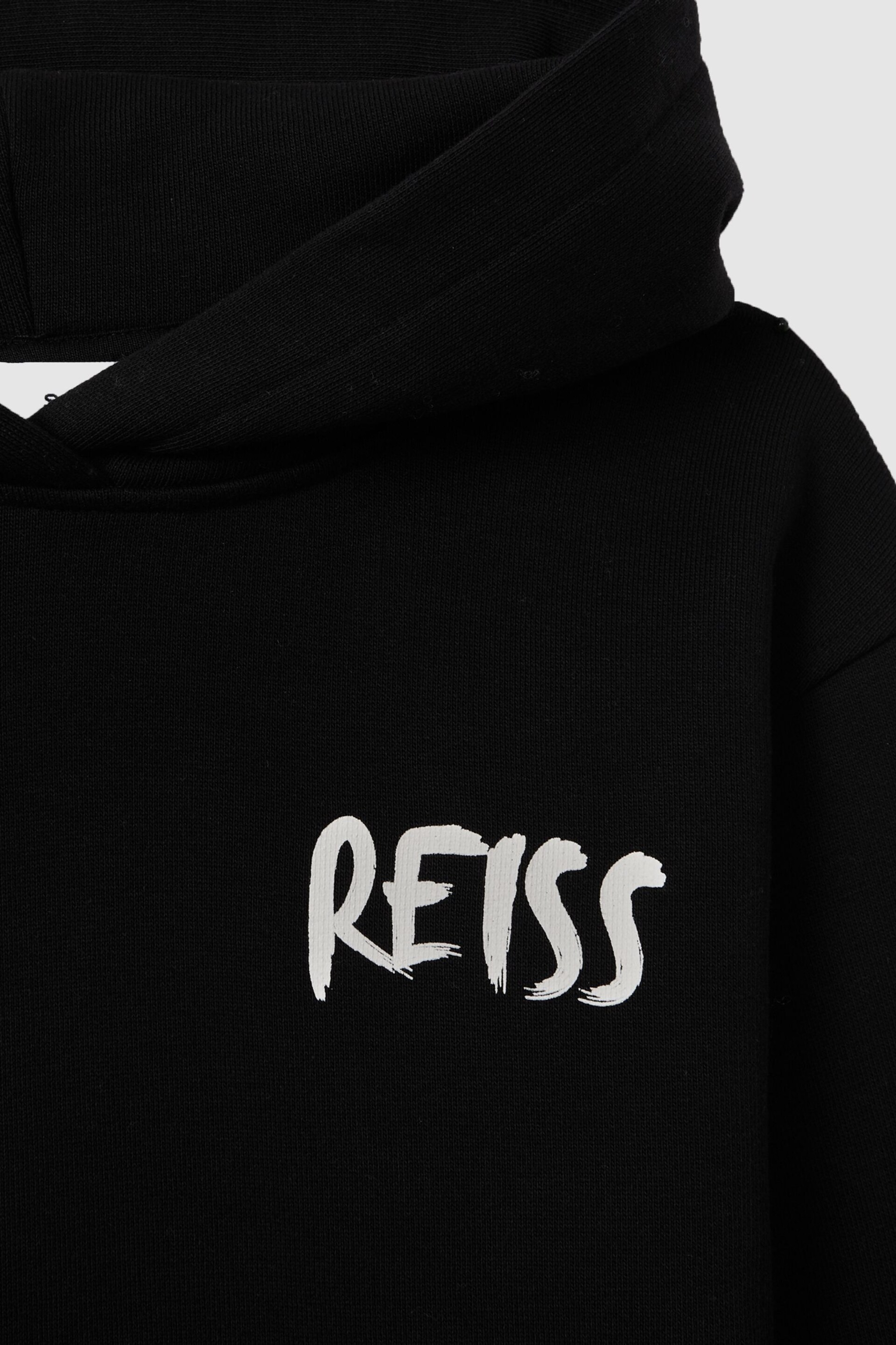 Reiss Washed Black Newton Junior Cotton Relaxed Motif Hoodie - Image 7 of 7