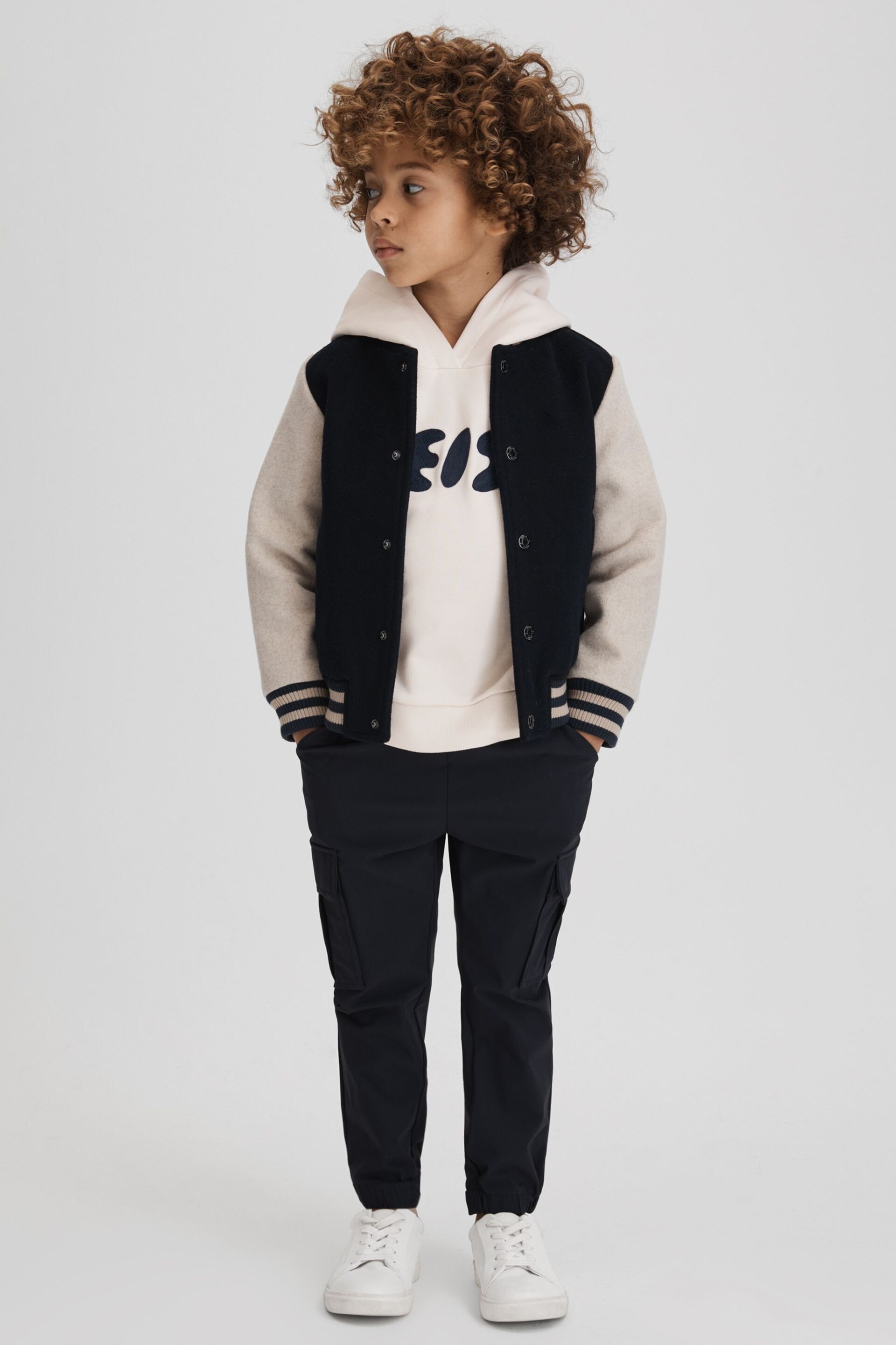 Reiss Ecru Adel Junior Oversized Cotton Motif Hoodie - Image 3 of 6