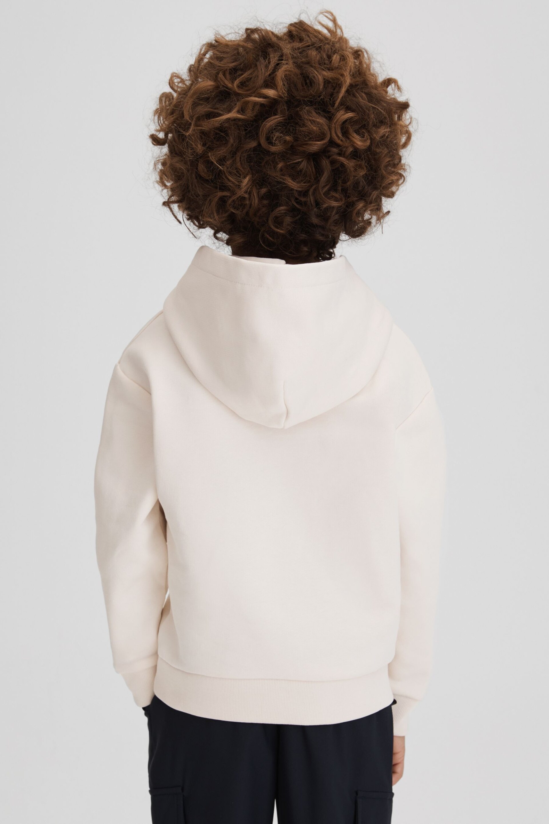 Reiss Ecru Adel Junior Oversized Cotton Motif Hoodie - Image 5 of 6