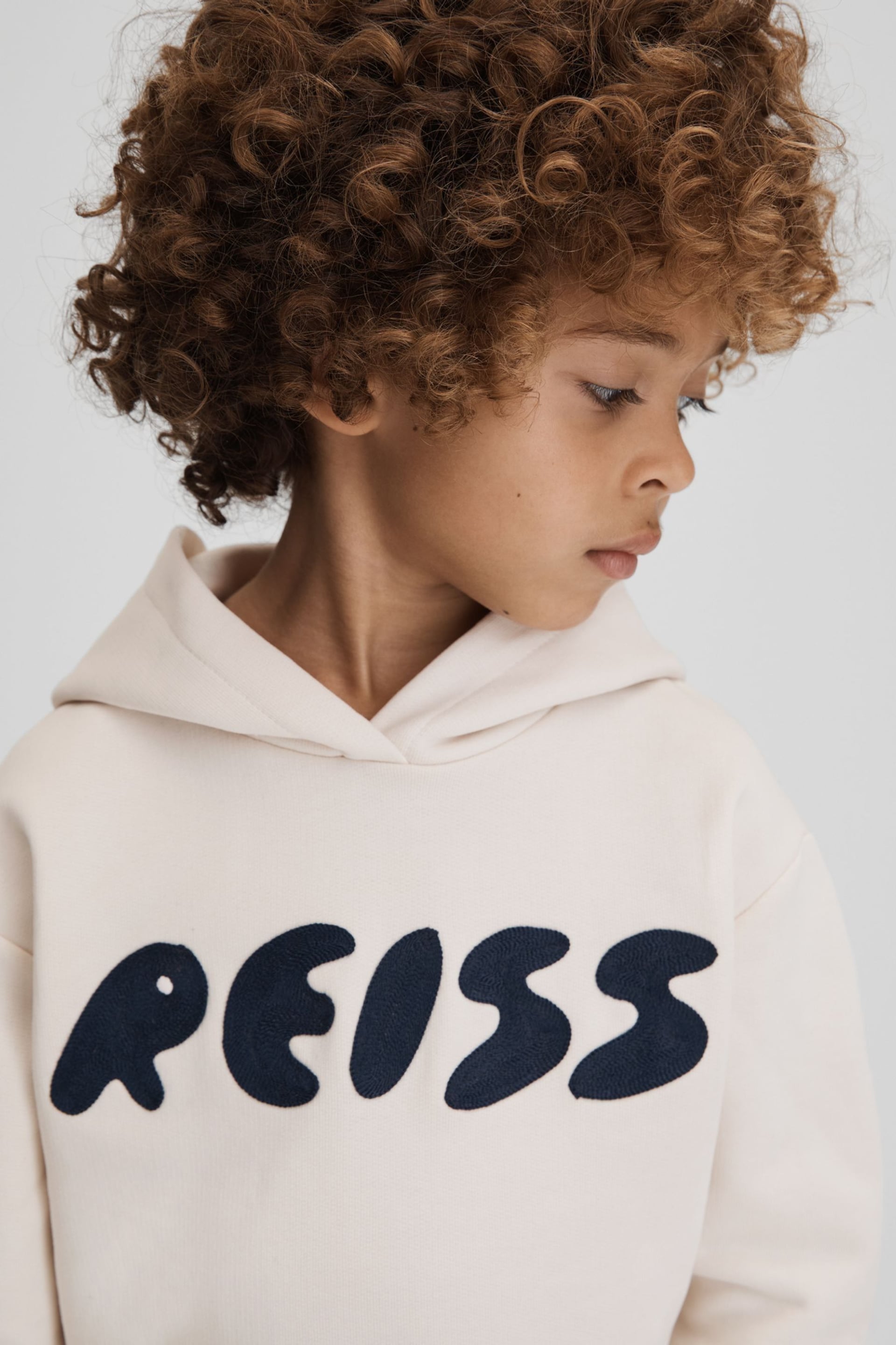 Reiss Ecru Adel Senior Oversized Cotton Motif Hoodie - Image 1 of 6