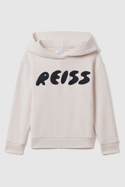 Reiss Ecru Adel Senior Oversized Cotton Motif Hoodie - Image 2 of 6