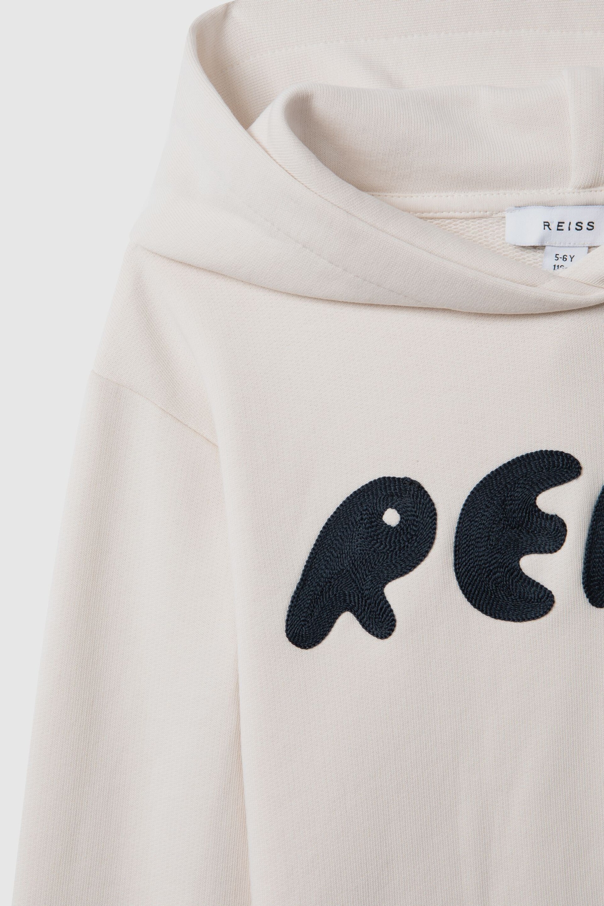 Reiss Ecru Adel Senior Oversized Cotton Motif Hoodie - Image 6 of 6