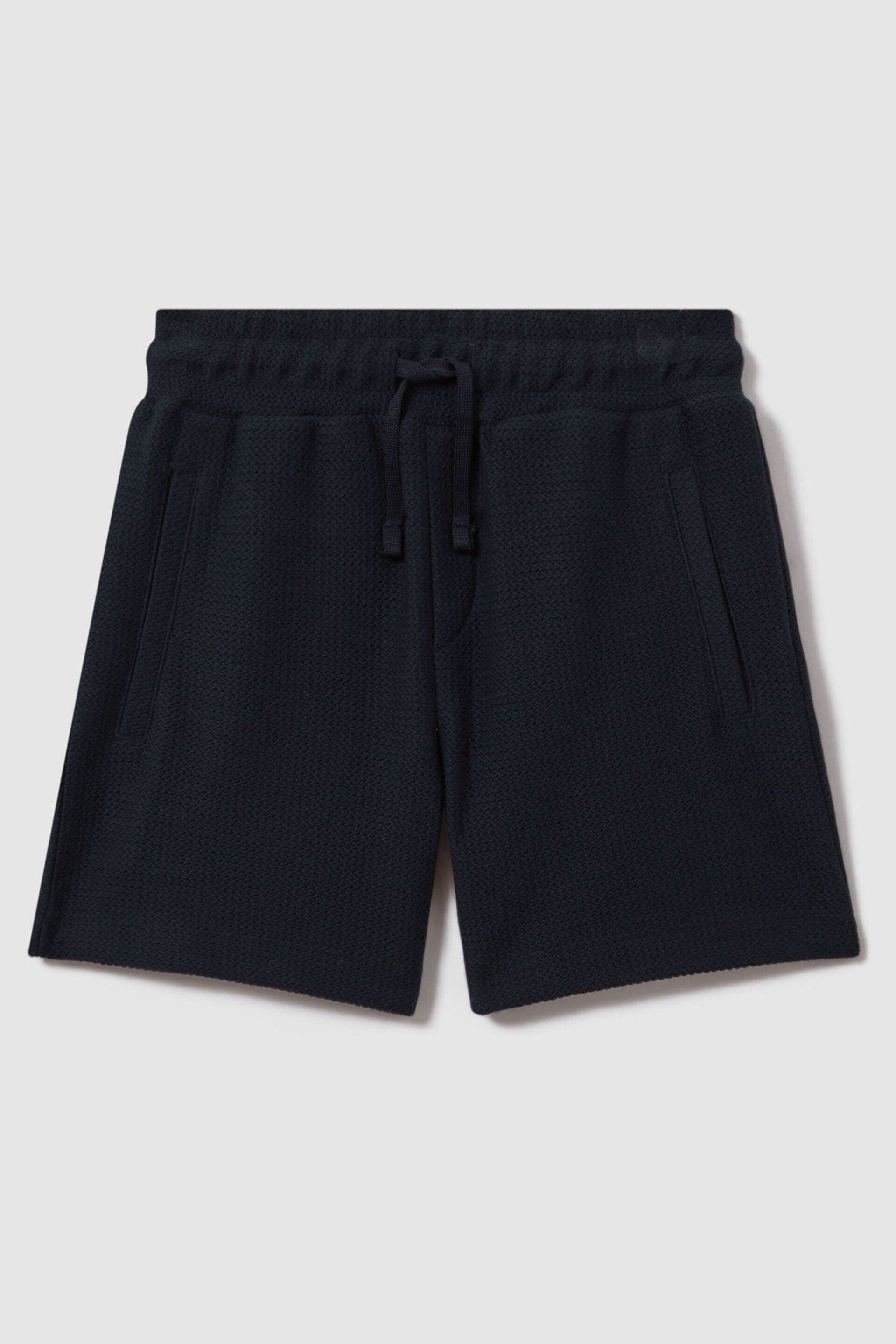 Reiss Navy Hester Junior Textured Cotton Drawstring Shorts - Image 1 of 3