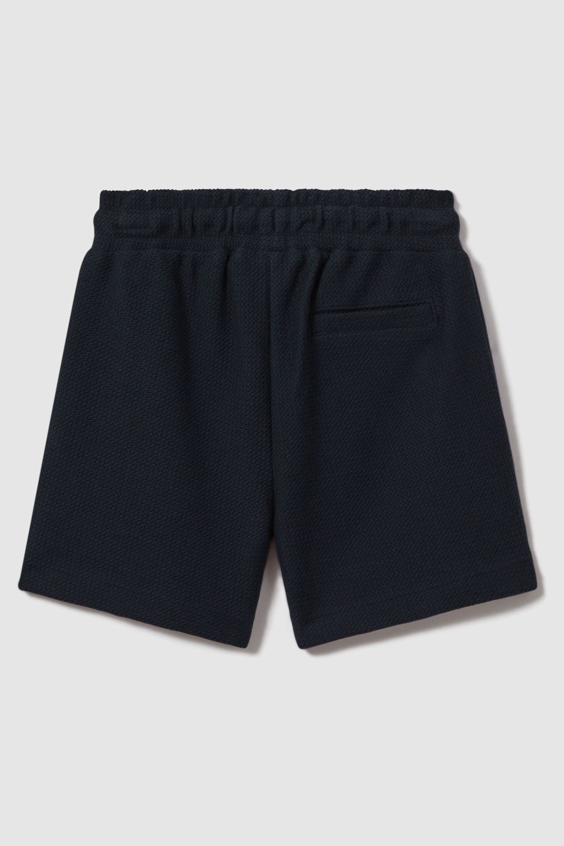Reiss Navy Hester Junior Textured Cotton Drawstring Shorts - Image 2 of 3